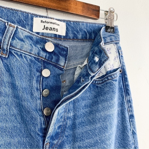 Reformation Floral Patchwork High Waist Button Fly Jeans Sz 23 - Picture 6 of 12